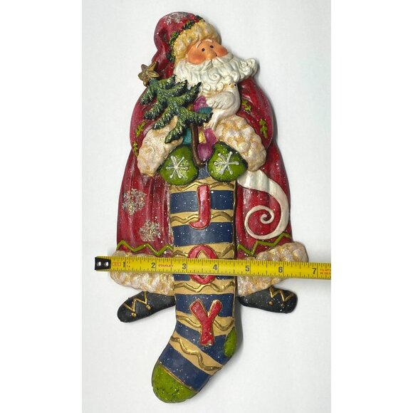 Vintage Santa Claus Christmas Wall Hanging Holding Joy Stocking 13 Inch - Picture 4 of 9